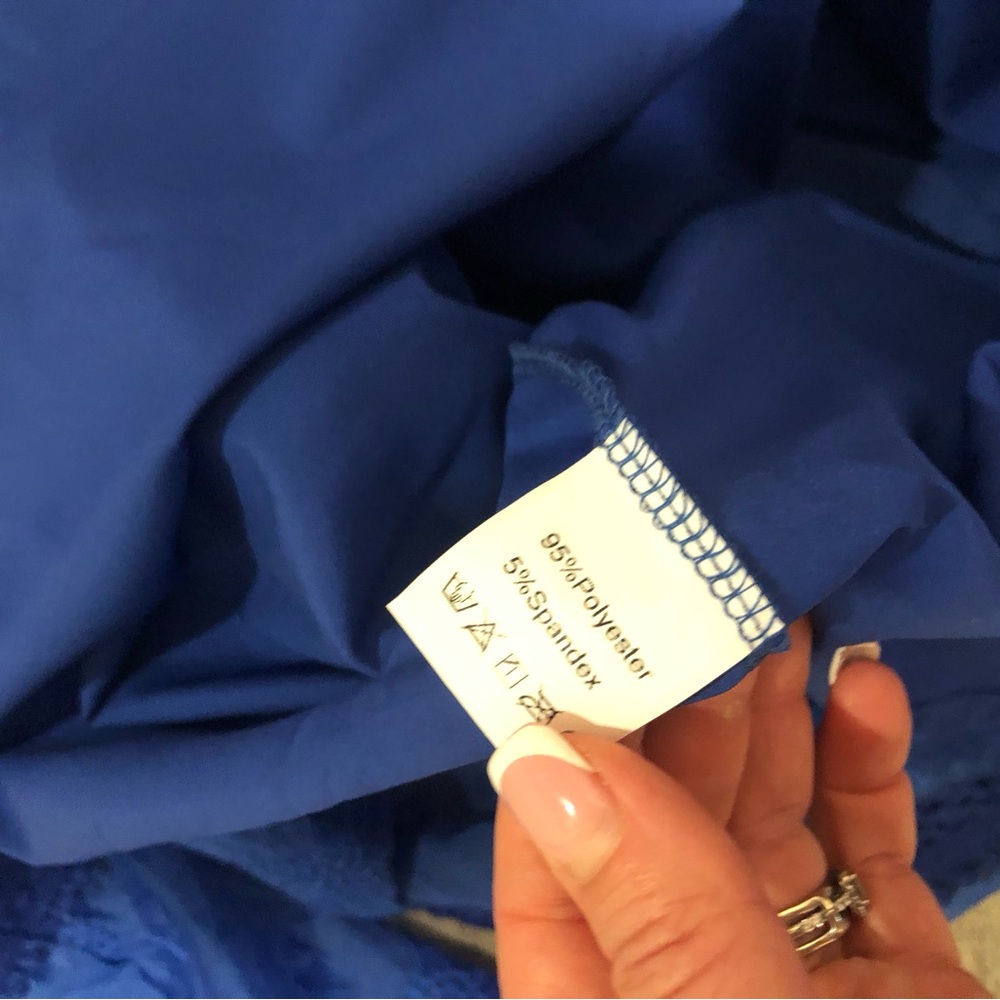 NWT Dalia Macphee royal blue belted Dress L - Picture 8 of 8